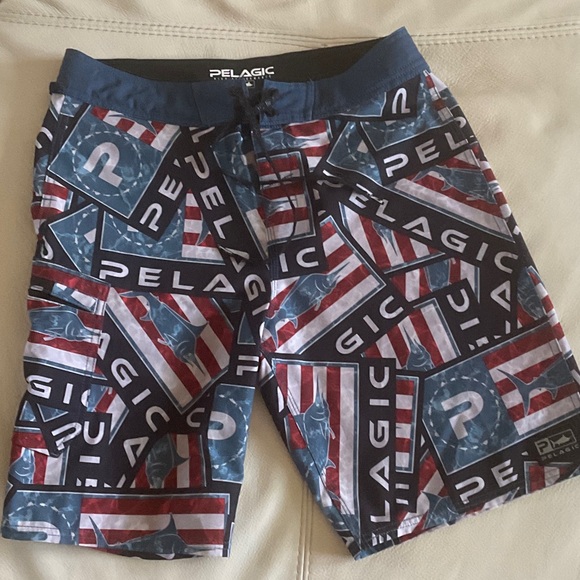 Pelagic Youth  29 Blue and Red Swim Shorts - Picture 1 of 3